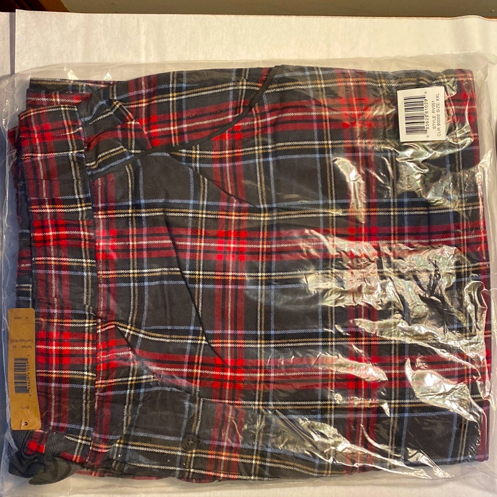 XXL Lands End Dark Navy/Red plaid pajama bottoms. Brand new. Unopened.